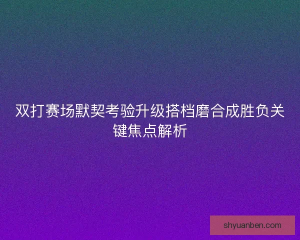 双打赛场默契考验升级搭档磨合成胜负关键焦点解析